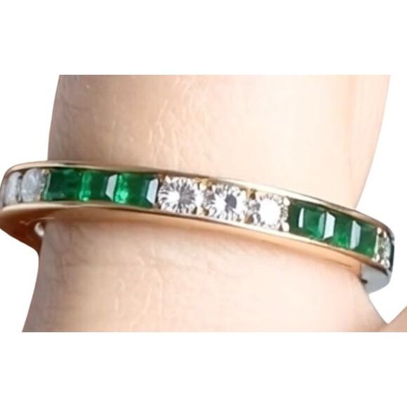 Bailey Banks Biddle 2CT TOTAL Emerald/Diamond 14KT Yellow Gold Eternity Ring 5 - Picture 4 of 13